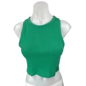 Zara Green Ribbed Knit Sleeveless Cami Camisole Cropped Sweater Tank Crop Top  L